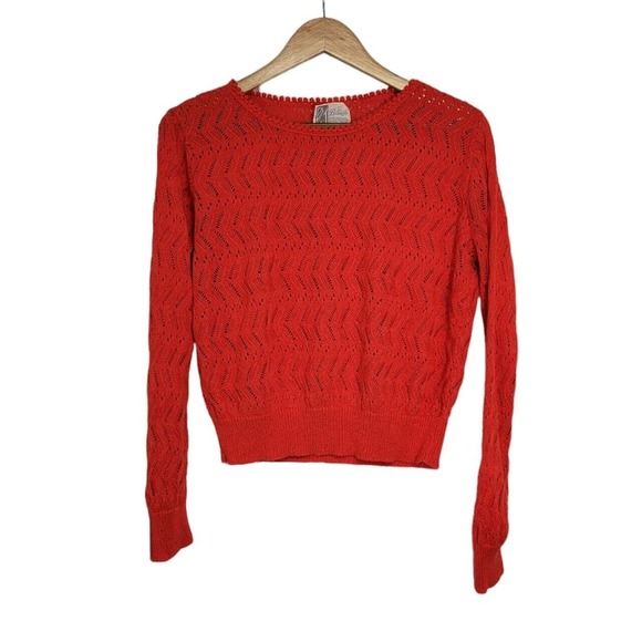 Vintage Billie Jo Orange Open Work Cropped Pullover Sweater - Picture 1 of 6